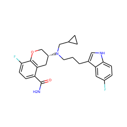 NC(=O)c1ccc(F)c2c1C[C@@H](N(CCCc1c[nH]c3ccc(F)cc13)CC1CC1)CO2 ZINC000034801030