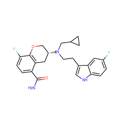 NC(=O)c1ccc(F)c2c1C[C@@H](N(CCc1c[nH]c3ccc(F)cc13)CC1CC1)CO2 ZINC000034801045