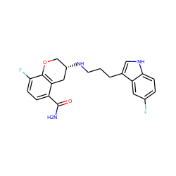 NC(=O)c1ccc(F)c2c1C[C@@H](NCCCc1c[nH]c3ccc(F)cc13)CO2 ZINC000036248233