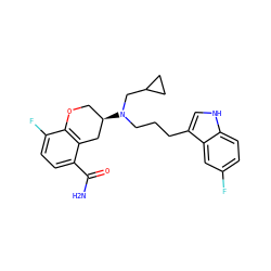 NC(=O)c1ccc(F)c2c1C[C@H](N(CCCc1c[nH]c3ccc(F)cc13)CC1CC1)CO2 ZINC000036248215