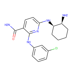 NC(=O)c1ccc(N[C@@H]2CCCC[C@@H]2N)nc1Nc1cccc(Cl)c1 ZINC000034033652