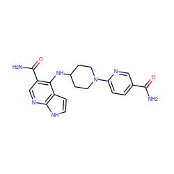 NC(=O)c1ccc(N2CCC(Nc3c(C(N)=O)cnc4[nH]ccc34)CC2)nc1 ZINC000147767498