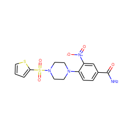 NC(=O)c1ccc(N2CCN(S(=O)(=O)c3cccs3)CC2)c([N+](=O)[O-])c1 ZINC000009512178