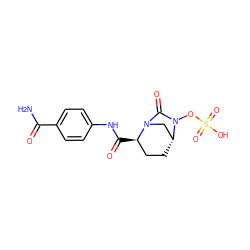 NC(=O)c1ccc(NC(=O)[C@@H]2CC[C@@H]3CN2C(=O)N3OS(=O)(=O)O)cc1 ZINC000096168621