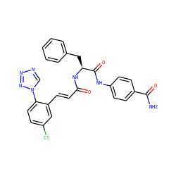 NC(=O)c1ccc(NC(=O)[C@H](Cc2ccccc2)NC(=O)/C=C/c2cc(Cl)ccc2-n2cnnn2)cc1 ZINC000139717526