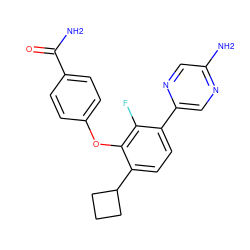 NC(=O)c1ccc(Oc2c(C3CCC3)ccc(-c3cnc(N)cn3)c2F)cc1 ZINC000212150105