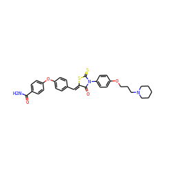 NC(=O)c1ccc(Oc2ccc(/C=C3\SC(=S)N(c4ccc(OCCCN5CCCCC5)cc4)C3=O)cc2)cc1 ZINC000084688104