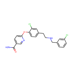 NC(=O)c1ccc(Oc2ccc(CCNCc3cccc(Cl)c3)cc2Cl)nc1 ZINC000165591746