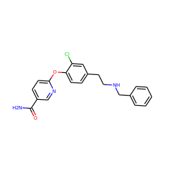 NC(=O)c1ccc(Oc2ccc(CCNCc3ccccc3)cc2Cl)nc1 ZINC000166273012