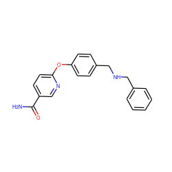 NC(=O)c1ccc(Oc2ccc(CNCc3ccccc3)cc2)nc1 ZINC000028826399