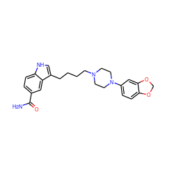 NC(=O)c1ccc2[nH]cc(CCCCN3CCN(c4ccc5c(c4)OCO5)CC3)c2c1 ZINC000001540000