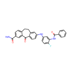 NC(=O)c1ccc2c(c1)C(=O)c1ccc(Nc3ccc(F)c(NC(=O)c4ccccc4)c3)cc1CC2 ZINC001772630412