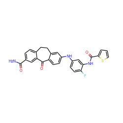 NC(=O)c1ccc2c(c1)C(=O)c1ccc(Nc3ccc(F)c(NC(=O)c4cccs4)c3)cc1CC2 ZINC001772594020