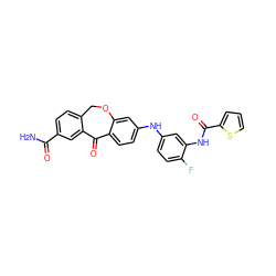 NC(=O)c1ccc2c(c1)C(=O)c1ccc(Nc3ccc(F)c(NC(=O)c4cccs4)c3)cc1OC2 ZINC001772642637