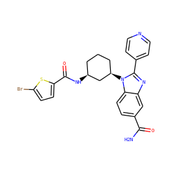 NC(=O)c1ccc2c(c1)nc(-c1ccncc1)n2[C@@H]1CCC[C@H](NC(=O)c2ccc(Br)s2)C1 ZINC000653823203