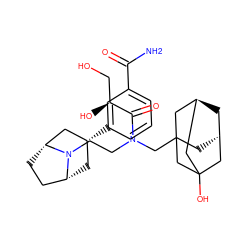 NC(=O)c1cccc([C@@H]2C[C@@H]3CC[C@H](C2)N3CCN(CC23C[C@H]4C[C@@H](CC(O)(C4)C2)C3)C(=O)[C@@H](O)CO)c1 ZINC000166860408