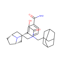 NC(=O)c1cccc([C@@H]2C[C@@H]3CC[C@H](C2)N3CCN(CC23CC4CC(CC(C4)C2)C3)C(=O)CO)c1 ZINC000167693097