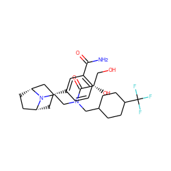 NC(=O)c1cccc([C@@H]2C[C@@H]3CC[C@H](C2)N3CCN(CC2CCC(C(F)(F)F)CC2)C(=O)[C@@H](O)CO)c1 ZINC001772588593