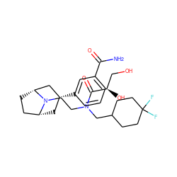 NC(=O)c1cccc([C@@H]2C[C@@H]3CC[C@H](C2)N3CCN(CC2CCC(F)(F)CC2)C(=O)[C@H](O)CO)c1 ZINC000117287522