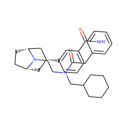 NC(=O)c1cccc([C@@H]2C[C@@H]3CC[C@H](C2)N3CCN(CC2CCCCC2)C(=O)Cc2ccccc2)c1 ZINC001772656934