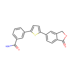 NC(=O)c1cccc(-c2ccc(-c3ccc4c(c3)COC4=O)s2)c1 ZINC000653715997