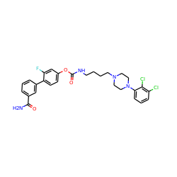 NC(=O)c1cccc(-c2ccc(OC(=O)NCCCCN3CCN(c4cccc(Cl)c4Cl)CC3)cc2F)c1 ZINC000223194436