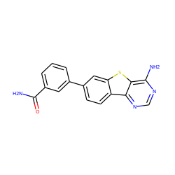 NC(=O)c1cccc(-c2ccc3c(c2)sc2c(N)ncnc23)c1 ZINC000203676710