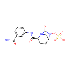 NC(=O)c1cccc(NC(=O)[C@@H]2CC[C@@H]3CN2C(=O)N3OS(=O)(=O)O)c1 ZINC000096168623