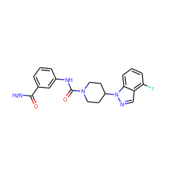 NC(=O)c1cccc(NC(=O)N2CCC(n3ncc4c(F)cccc43)CC2)c1 ZINC000218631011