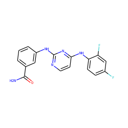 NC(=O)c1cccc(Nc2nccc(Nc3ccc(F)cc3F)n2)c1 ZINC000028950554