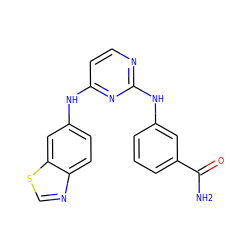 NC(=O)c1cccc(Nc2nccc(Nc3ccc4ncsc4c3)n2)c1 ZINC000028950561