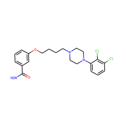 NC(=O)c1cccc(OCCCCN2CCN(c3cccc(Cl)c3Cl)CC2)c1 ZINC000653886970