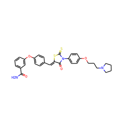 NC(=O)c1cccc(Oc2ccc(/C=C3\SC(=S)N(c4ccc(OCCCN5CCCC5)cc4)C3=O)cc2)c1 ZINC000084687815