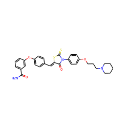 NC(=O)c1cccc(Oc2ccc(/C=C3\SC(=S)N(c4ccc(OCCCN5CCCCC5)cc4)C3=O)cc2)c1 ZINC000084687756