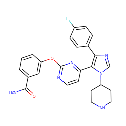 NC(=O)c1cccc(Oc2nccc(-c3c(-c4ccc(F)cc4)ncn3C3CCNCC3)n2)c1 ZINC000036127097