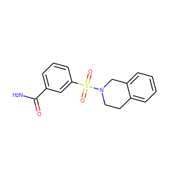 NC(=O)c1cccc(S(=O)(=O)N2CCc3ccccc3C2)c1 ZINC000033359655