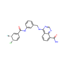 NC(=O)c1cccc2c(NCc3cccc(NC(=O)C4=C[C@@H](F)[C@@H](Cl)C=C4)c3)ncnc12 ZINC000166948422