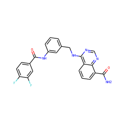 NC(=O)c1cccc2c(NCc3cccc(NC(=O)c4ccc(F)c(F)c4)c3)ncnc12 ZINC000114344900