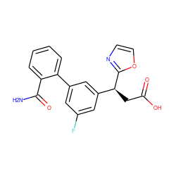 NC(=O)c1ccccc1-c1cc(F)cc([C@H](CC(=O)O)c2ncco2)c1 ZINC001772578857