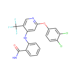 NC(=O)c1ccccc1Nc1cc(Oc2ccc(Cl)c(Cl)c2)ncc1C(F)(F)F ZINC000073169378