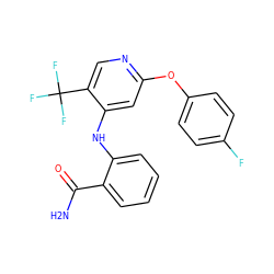 NC(=O)c1ccccc1Nc1cc(Oc2ccc(F)cc2)ncc1C(F)(F)F ZINC000073169253