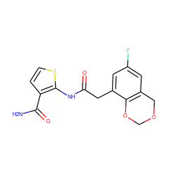 NC(=O)c1ccsc1NC(=O)Cc1cc(F)cc2c1OCOC2 ZINC000071329067