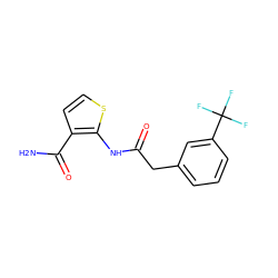 NC(=O)c1ccsc1NC(=O)Cc1cccc(C(F)(F)F)c1 ZINC000014626804