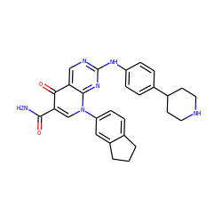 NC(=O)c1cn(-c2ccc3c(c2)CCC3)c2nc(Nc3ccc(C4CCNCC4)cc3)ncc2c1=O ZINC000029125467