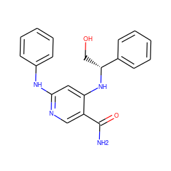 NC(=O)c1cnc(Nc2ccccc2)cc1N[C@H](CO)c1ccccc1 ZINC001772576631