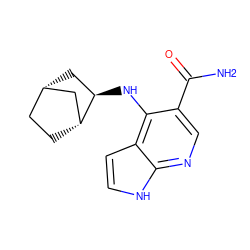 NC(=O)c1cnc2[nH]ccc2c1N[C@@H]1C[C@H]2CC[C@@H]1C2 ZINC000168208276