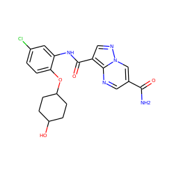 NC(=O)c1cnc2c(C(=O)Nc3cc(Cl)ccc3OC3CCC(O)CC3)cnn2c1 ZINC000166828121