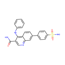 NC(=O)c1cnc2cc(-c3ccc(S(N)(=O)=O)cc3)ccc2c1Nc1ccccc1 ZINC000028960648