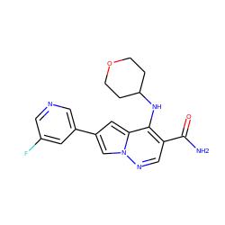 NC(=O)c1cnn2cc(-c3cncc(F)c3)cc2c1NC1CCOCC1 ZINC000261175835