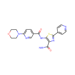 NC(=O)c1nc(-c2ccncc2)sc1NC(=O)c1ccc(N2CCOCC2)nc1 ZINC000149990190